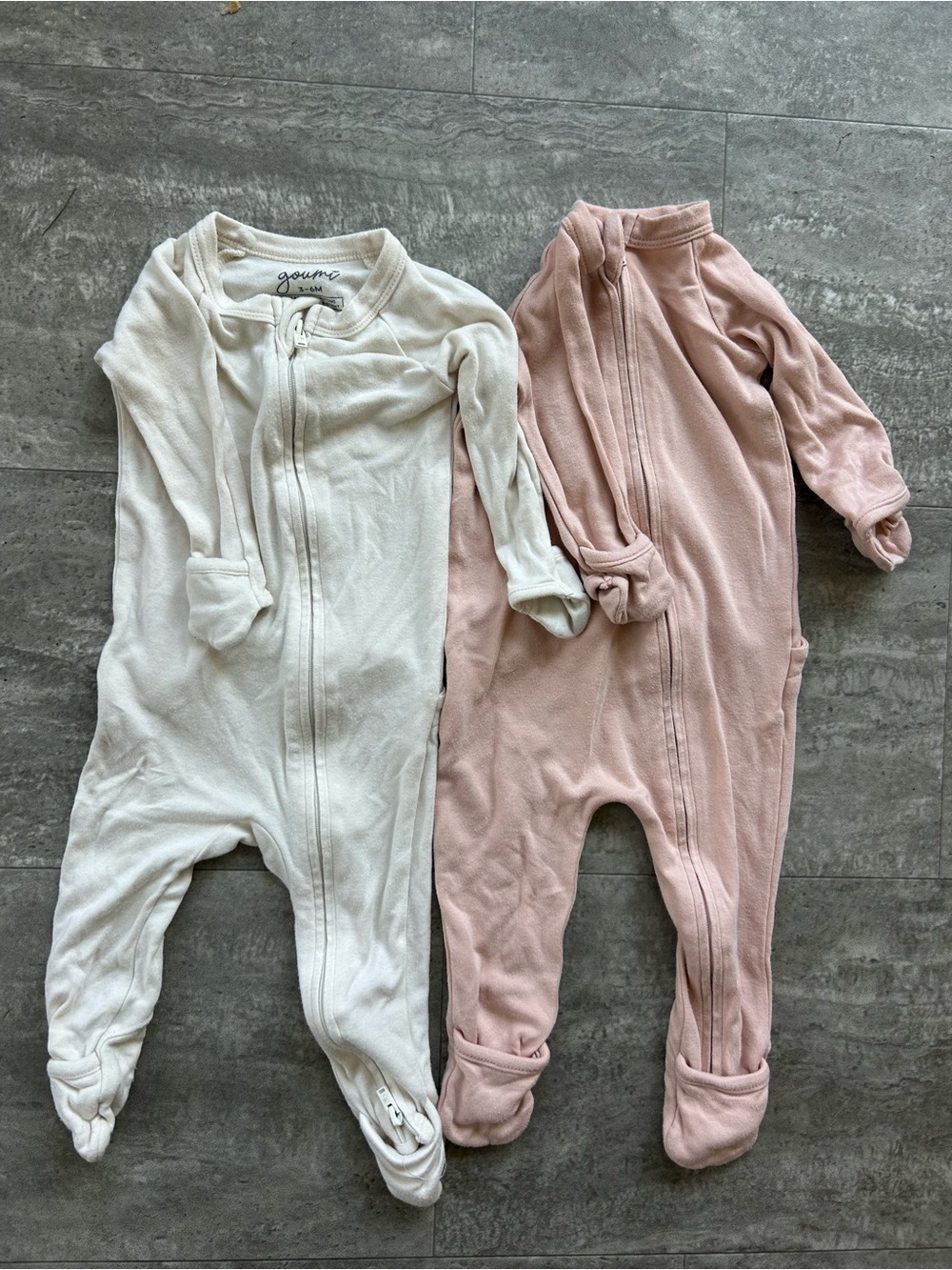 Zippered Footed Pajama Set in Cream and Dusty Pink